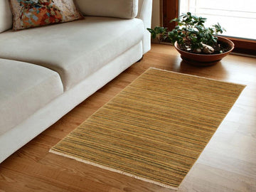 Modern Gabbeh Alaina Beige/Green Wool Rug - 3'1'' x 4'11''